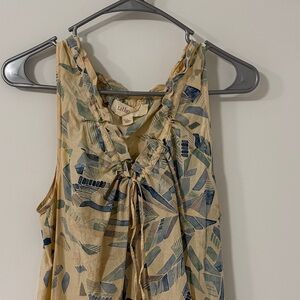 Anthropologie Beige and Blue Patterned Dress